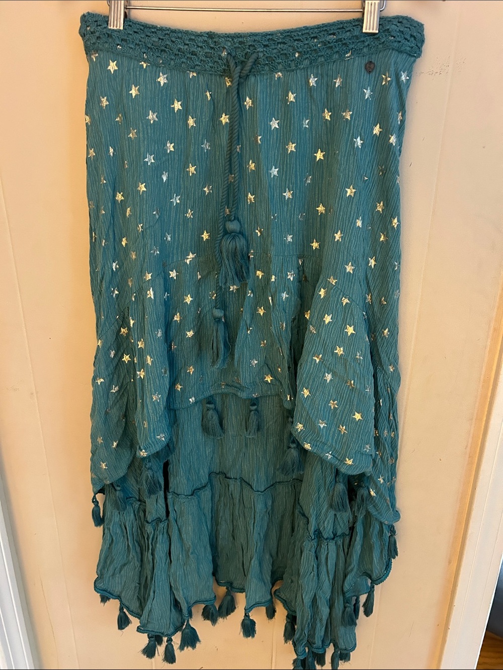Z&L Teal Star Print Boho Tassel Skirt